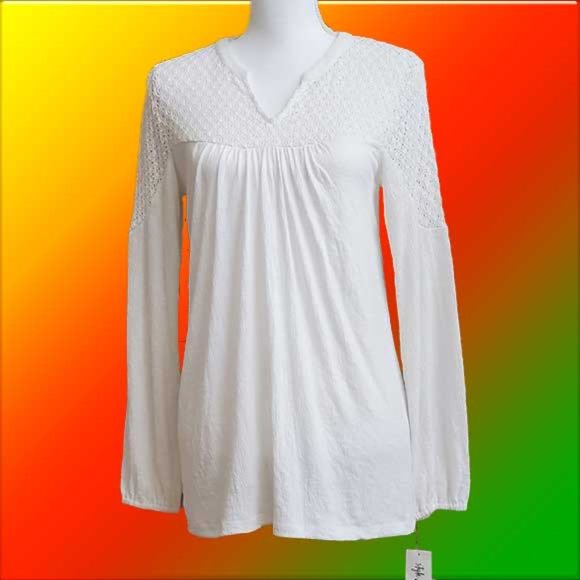 Style & Co. Crochet Lace Shoulder Split Neck top - Picture 1 of 4